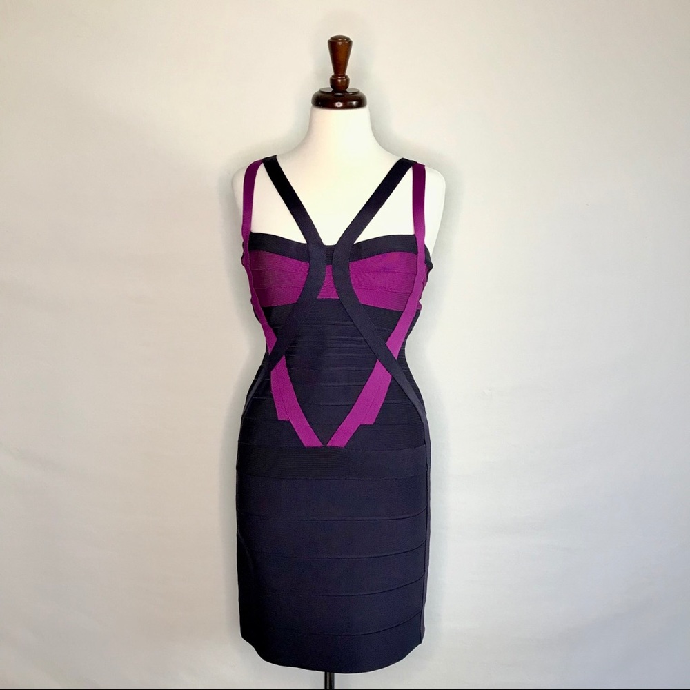 Herve Leger Bandage Mini Dress, Navy/Purple, L